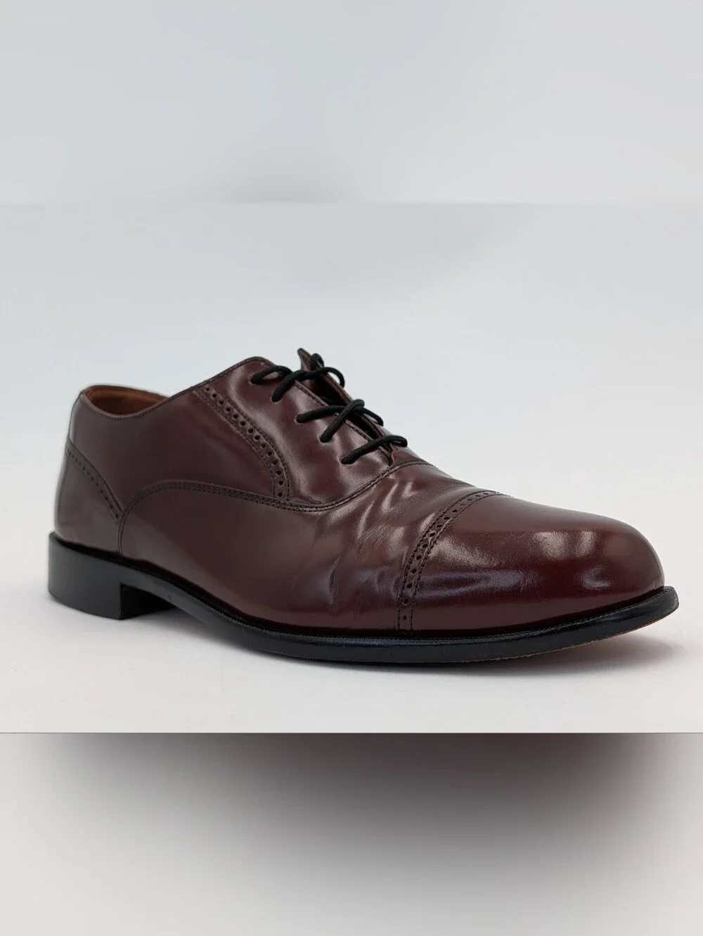 Bostonian Sz 10 Classics First Flex Cap Toe Oxford Burgundy Leather